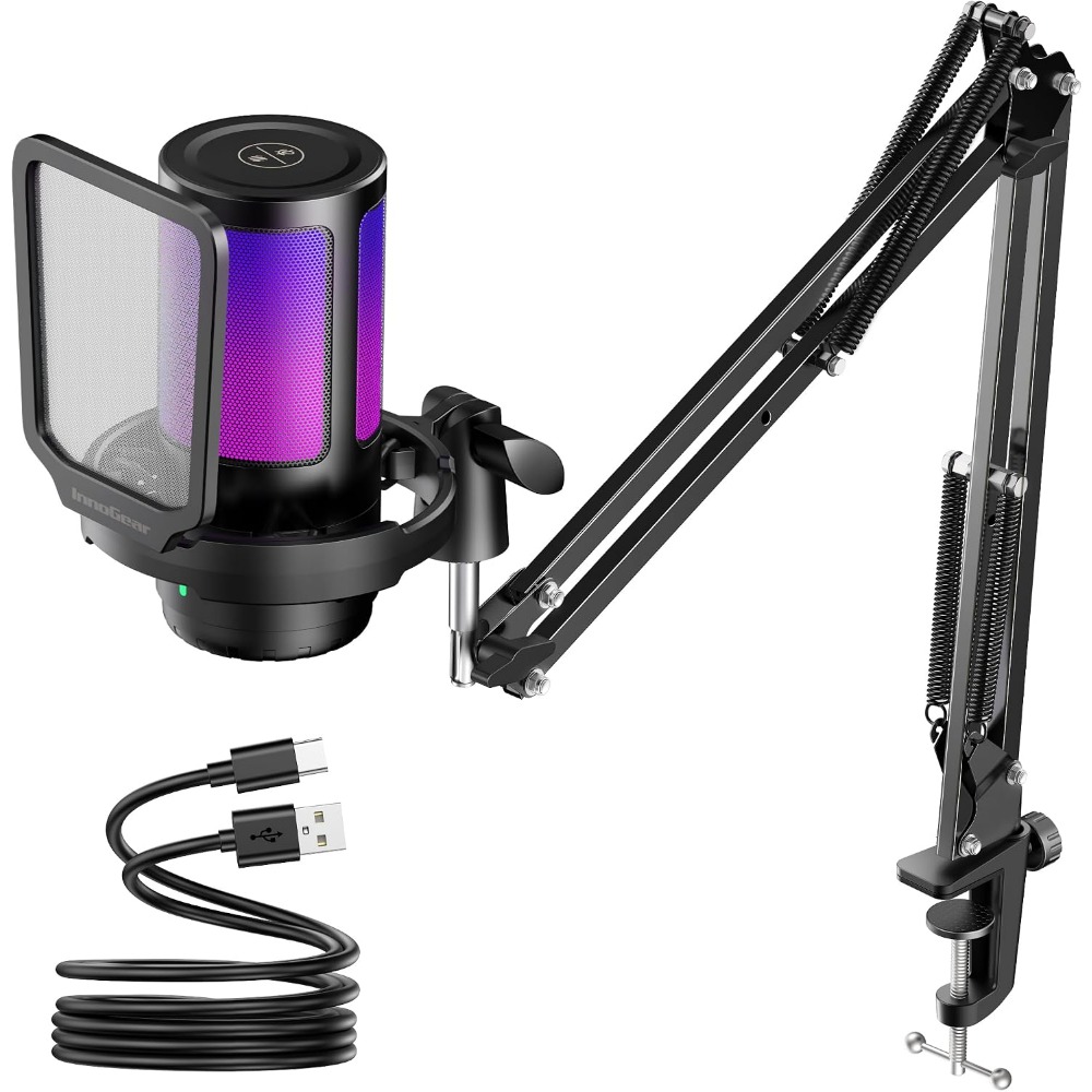 Microphone Arm Boom - Noise Cancelling Microphone, Mute, Gain, RGB