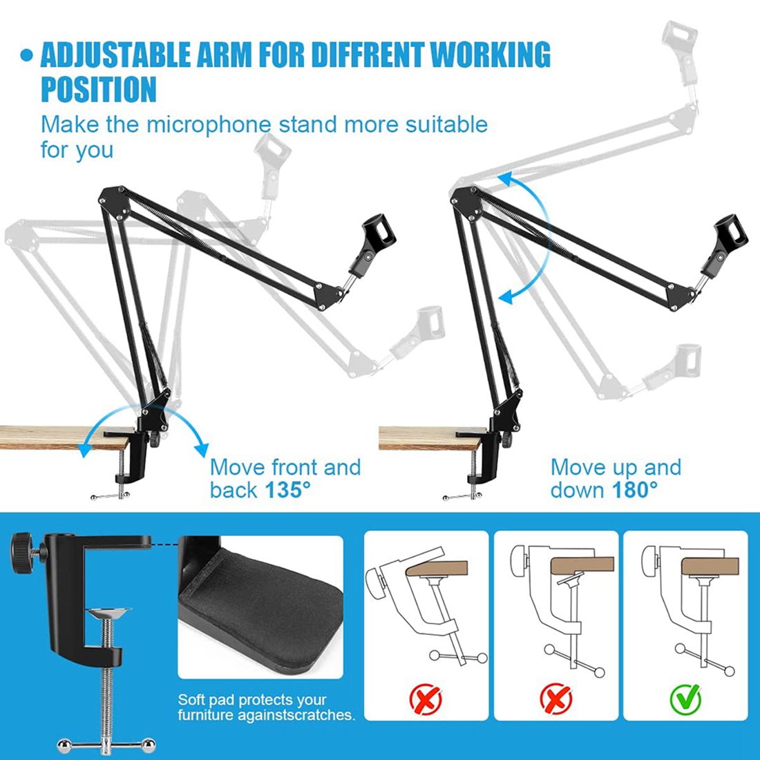 Microphone Arm Boom - NALFI-Microphone Stand,Adjustable Desk Suspension Scissor Arm