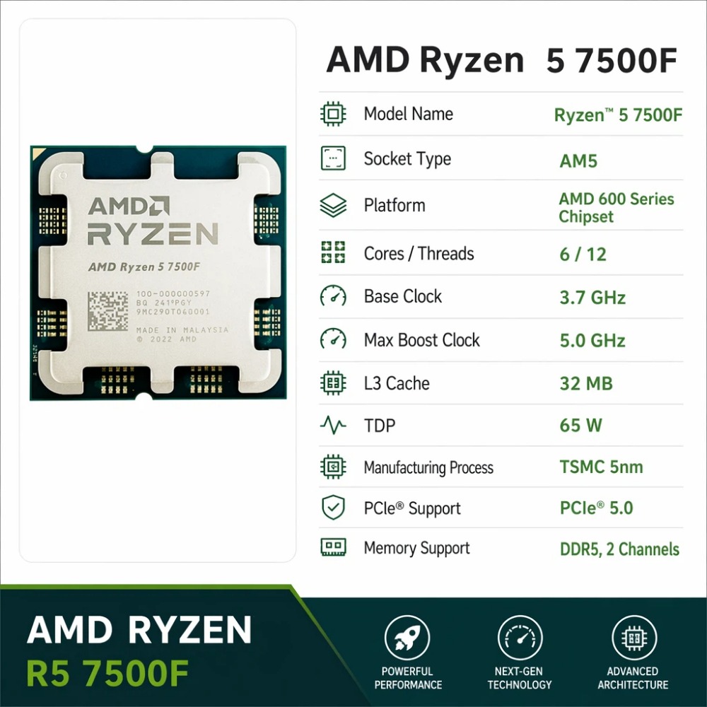 Gaming CPU AMD Ryzen 5 7500F 6 - đánh giá và giá Esports Gaming Brands
