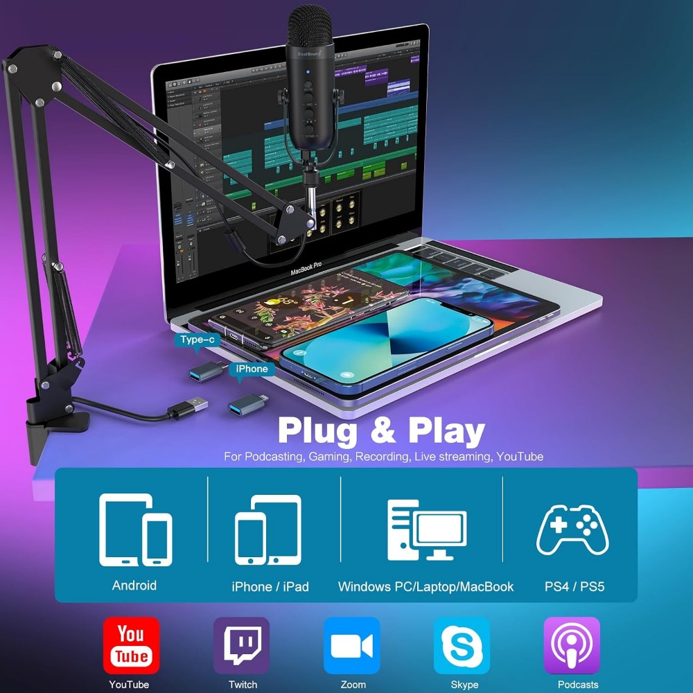 Noise Reduction Mic with Boom  - đánh giá và giá Microphone Arm Boom